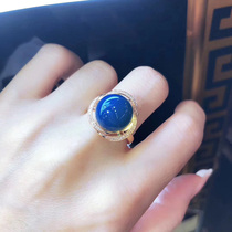 多米尼加蓝珀戒指925银镀18K金琥珀蜜蜡戒指活口高蓝净水蓝珀女款
