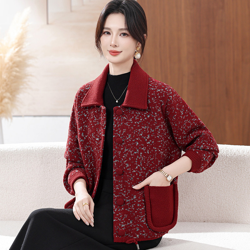 秋冬季毛呢翻领外套2026新款大口袋上衣服外搭两件套女装洋气开衫