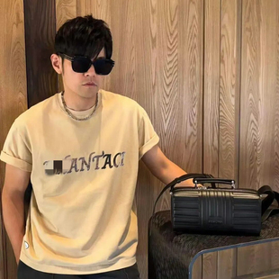 J杰伦演唱会上海站限定卡其色T恤墨水韵染印花男女宽松纯棉短袖