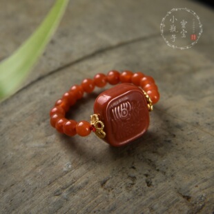 原矿天然保真南红手工雕刻扎基拉姆招财暴力来米红色戒指本命年