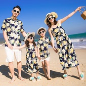 90年代怀旧复古港风花衬衫 云南旅游三亚海边母女沙滩吊带裙 父子装