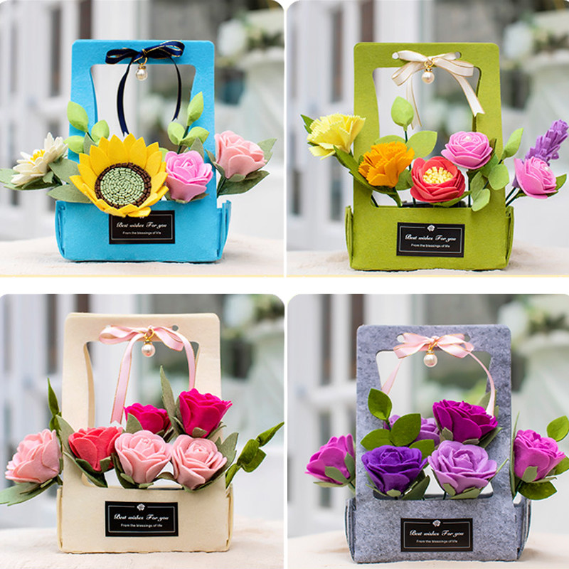 母亲节手工手提花篮儿童diy仿真花束感恩礼物不织布材料包向日葵