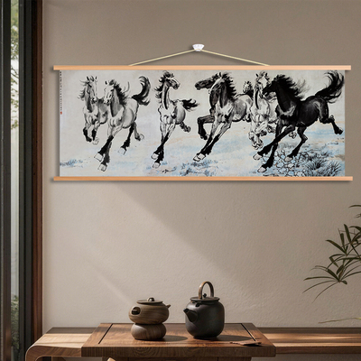 八骏图徐悲鸿骏马奔腾装饰画卷轴挂画客厅办公室背景墙骏马装饰画