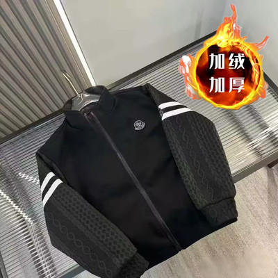 黑色加绒开衫卫衣男立领外套休闲潮流夹克爆款棒球服2025加厚上衣