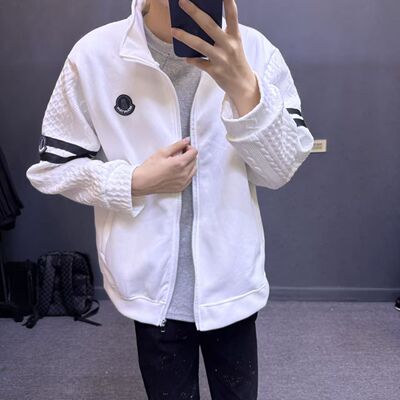 白色开衫卫衣男士立领外套休闲潮流夹克上衣2025新款爆款棒球服潮