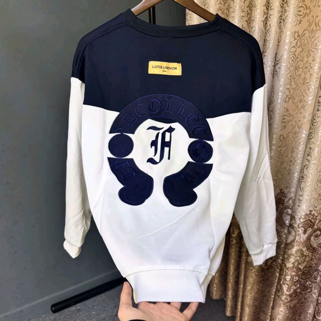 2025潮流男士卫衣圆领上衣休闲加绒百搭打底拼接轻奢加厚长袖衣服