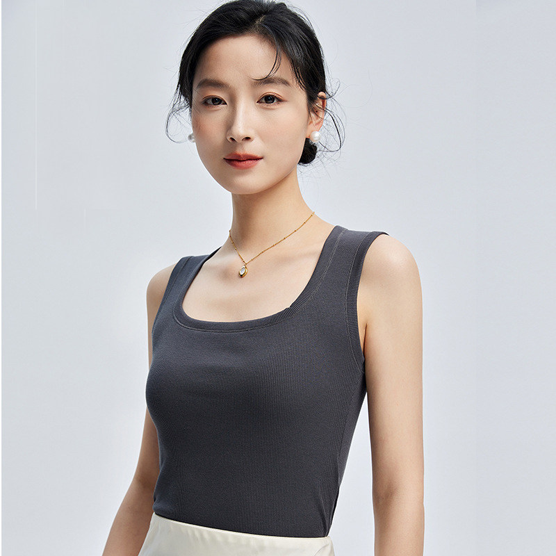 夏季新款带胸垫背心莱赛尔竹纤维天鹅颈女士韩版文胸一体吊带衫