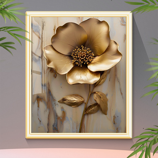 艺术金色花卉入户门玄关墙壁装饰画3D立体高级感走廊现代简约贴画