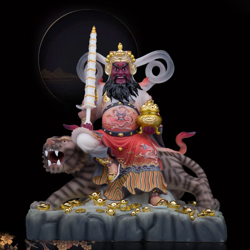 汉白玉骑黑虎赵公明神像武财神赵元帅中路财神中式家用工艺品摆件