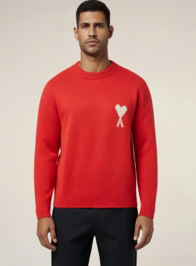 Ami De Coeur25秋冬新款爱心圆领套头毛衣男女同款羊毛打底衫情侣