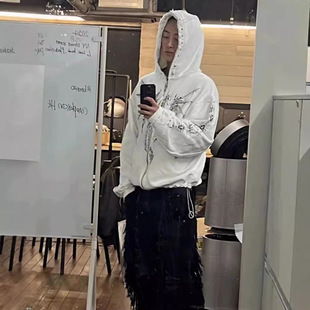 THUG CLUB VIBE重磅星月龙骨撒旦恶魔印花拉链连帽开衫卫衣男外套