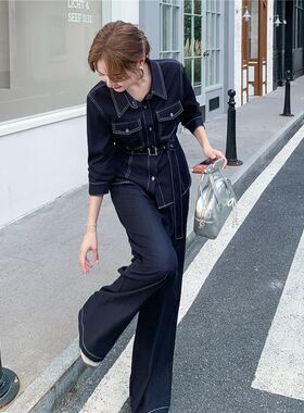 时尚套装女2025春秋新款小个子休闲宽松气质减龄阔腿裤牛仔两件套