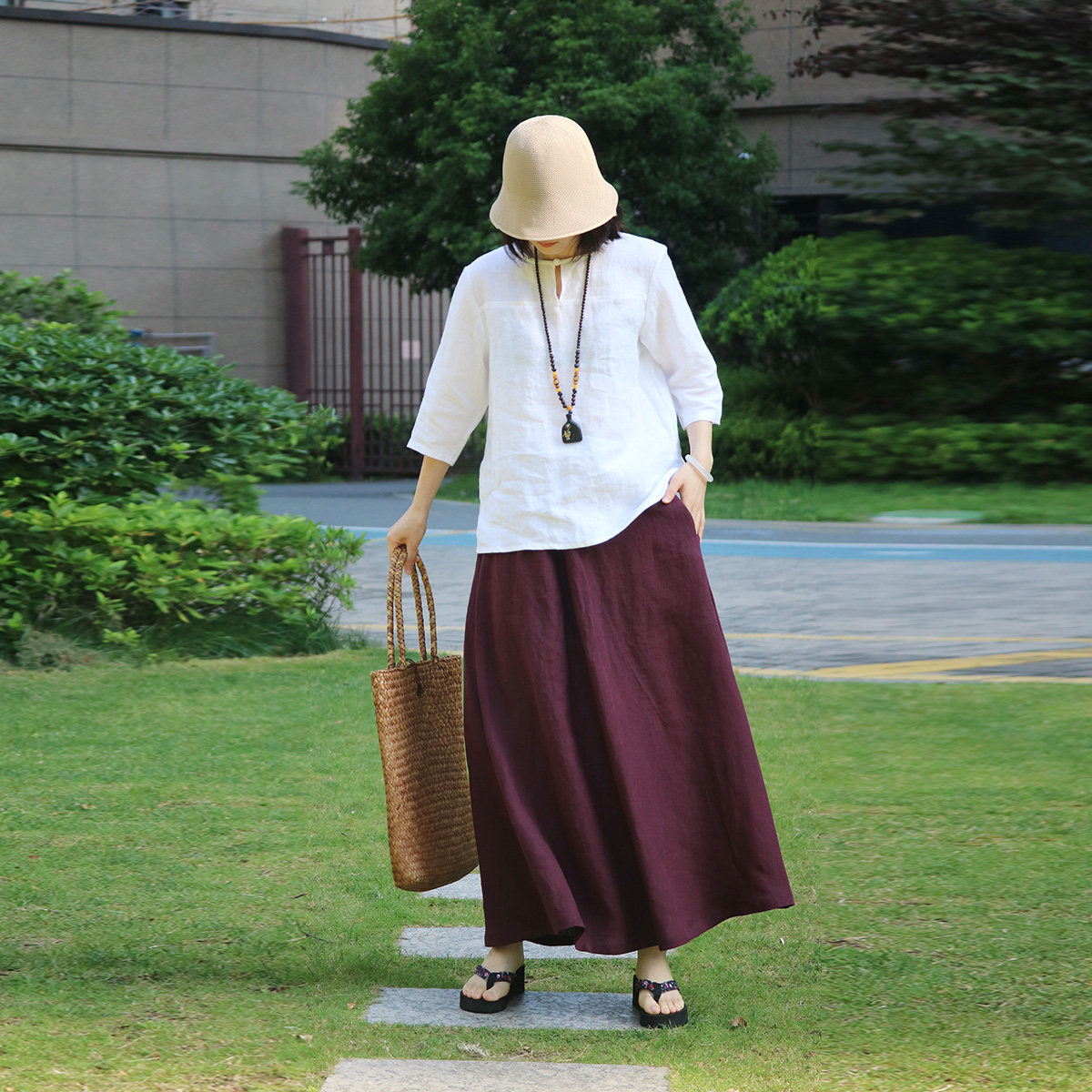 定制砂洗亚麻半身裙夏修身显瘦中长裙女宽松大码通勤A裙福利款