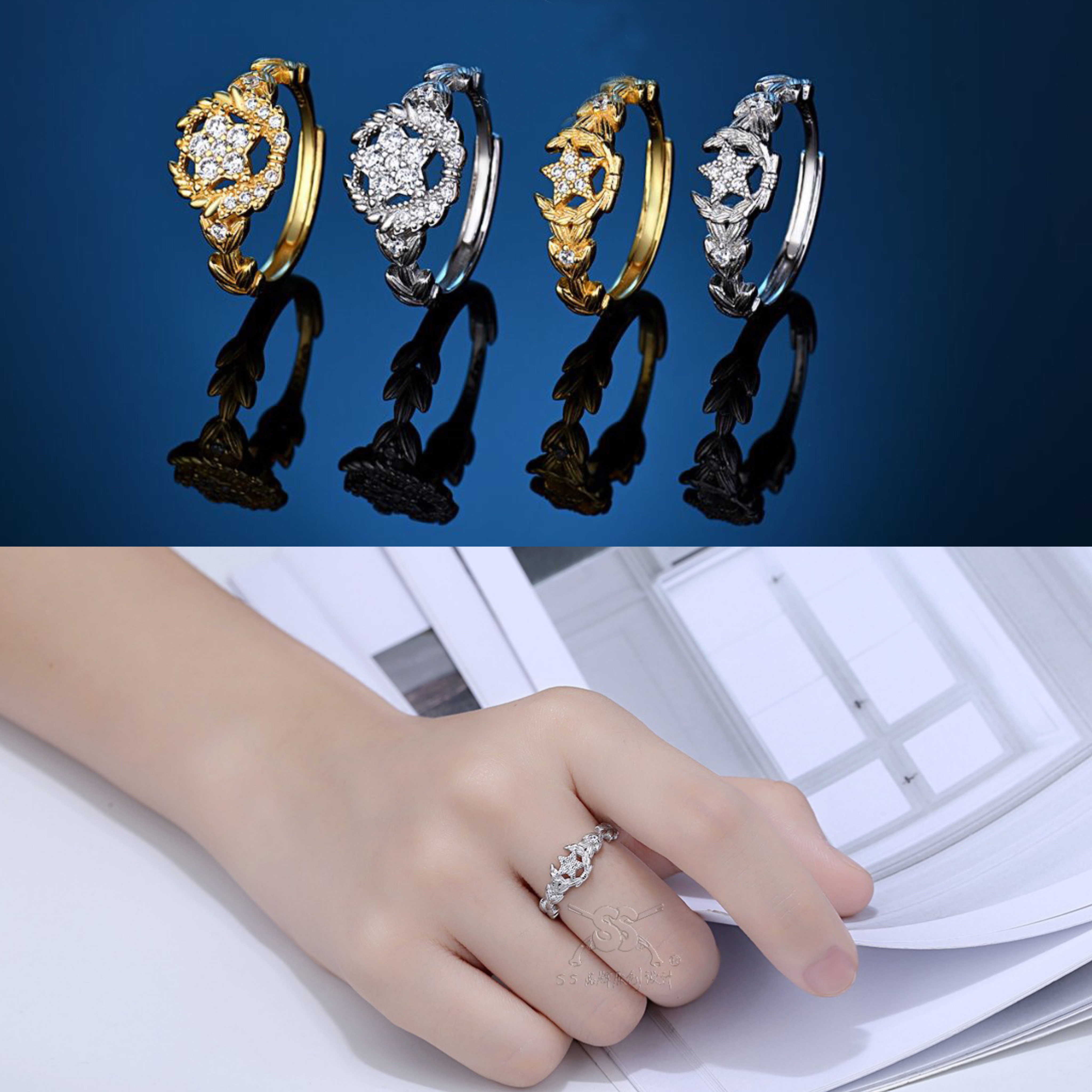 纯银领花戒指指环军嫂礼物纪念品