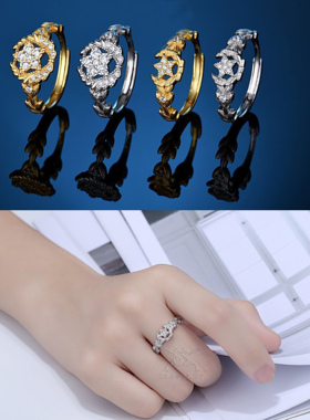 纯银领花戒指指环军嫂礼物纪念品