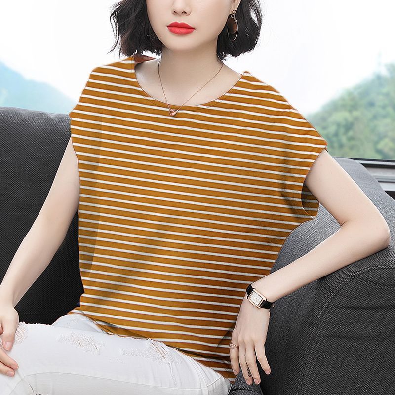 2024年夏季新款大码女装韩版T恤蝙蝠袖宽松显瘦上衣打底衫条纹
