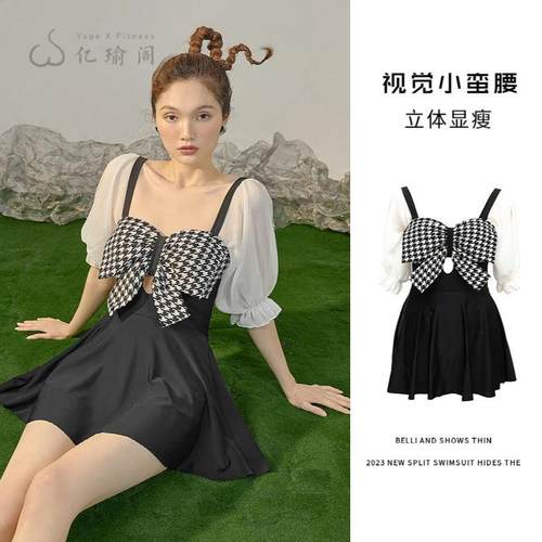 连体泳衣女新款长袖遮肚显瘦