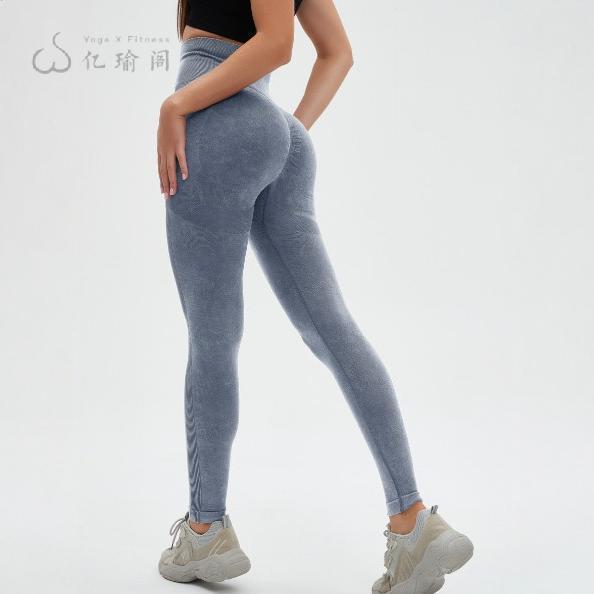 欧美磨砂洗水洗缝瑜伽裤高腰