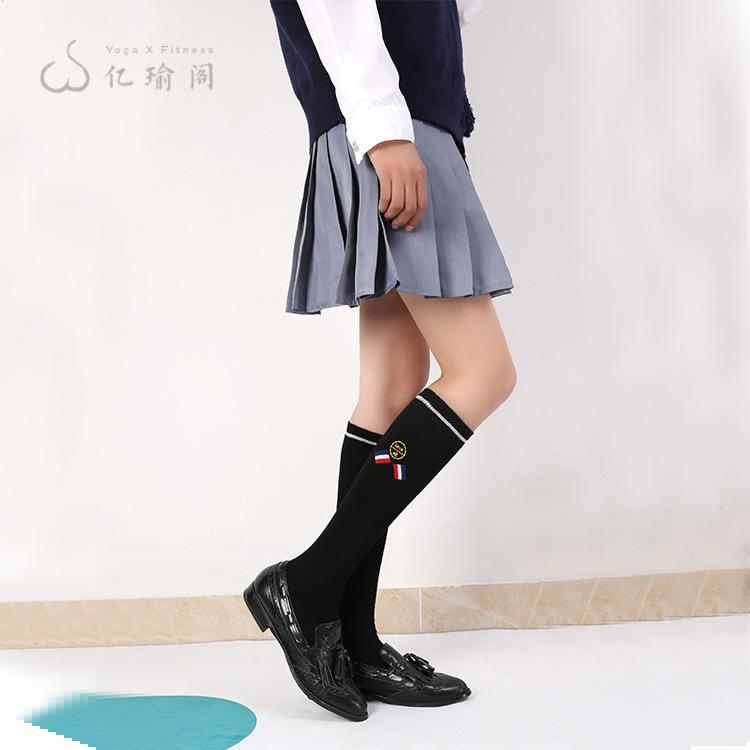 纯棉小腿袜及膝女英伦风学生堆堆袜膝下防滑刺绣学院风及膝袜