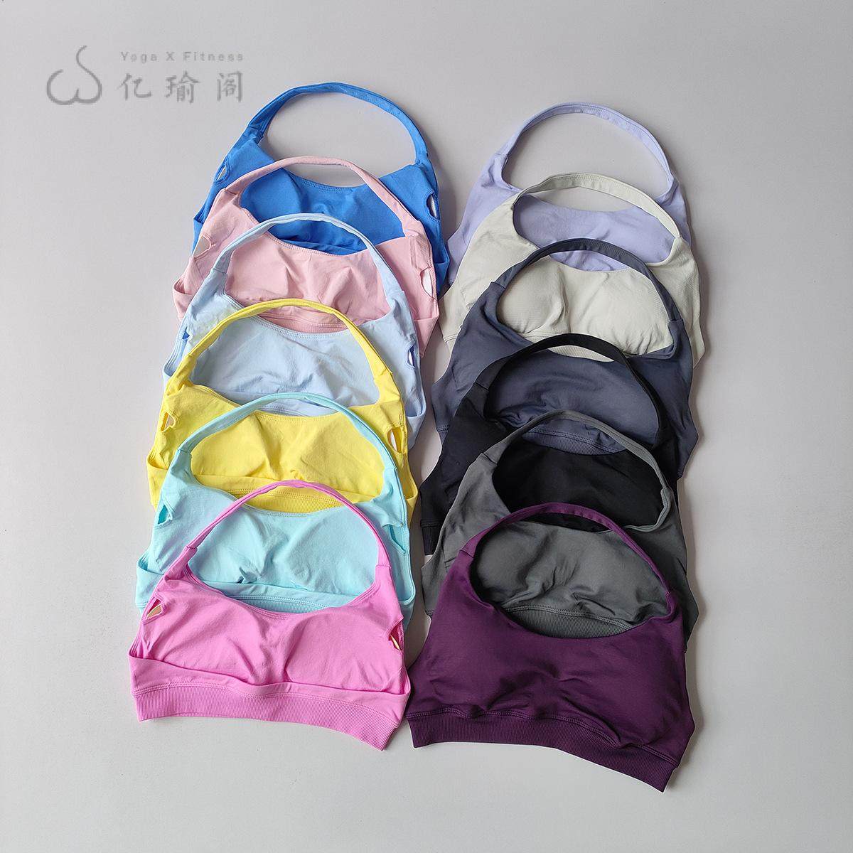 欧美运动挂脖内衣高弹运动文胸带胸垫消光锦纶瑜伽健身文胸