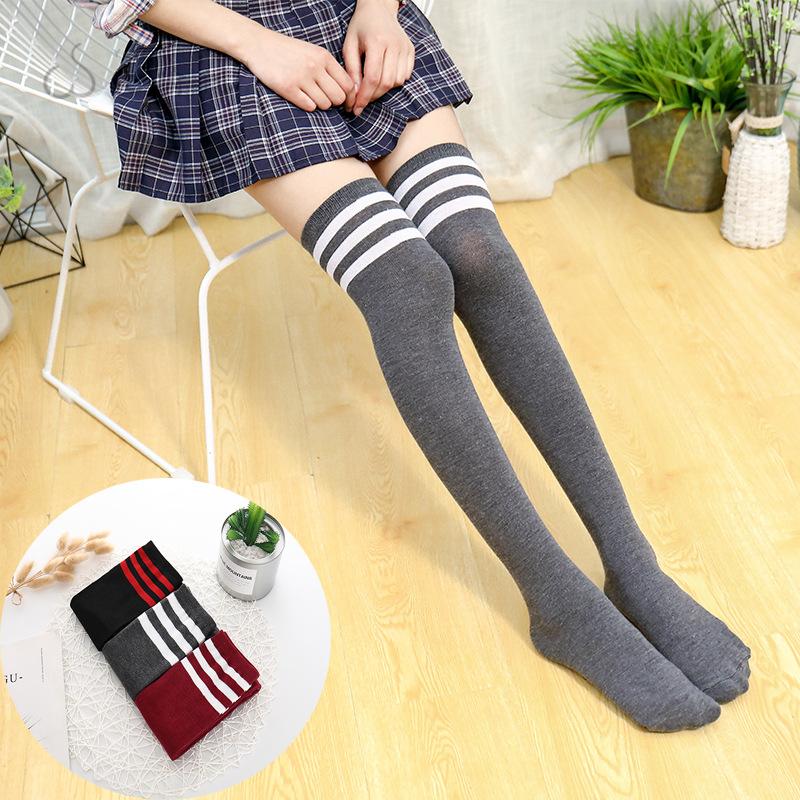 过膝袜女高筒袜日系学生条纹