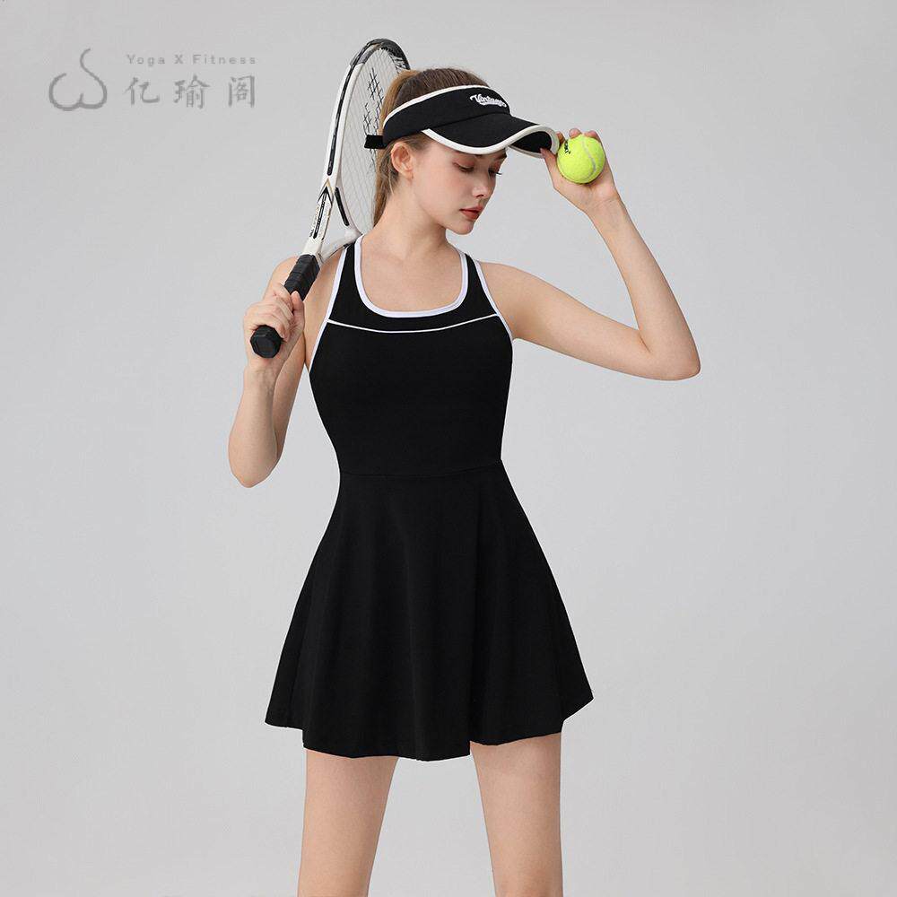 黑色网球裙女显瘦运动女装专业羽毛球网球服连衣裙