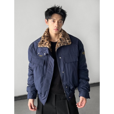 秋冬季加厚保暖立领豹纹棉服外套bomber飞行夹克男女情侣休闲棉衣