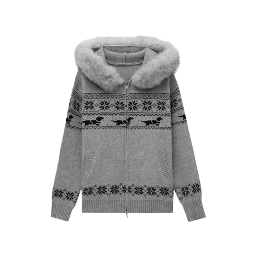 韩系加厚慵懒风连帽毛衣女秋冬季保暖休闲百搭毛领开衫外套针织衫