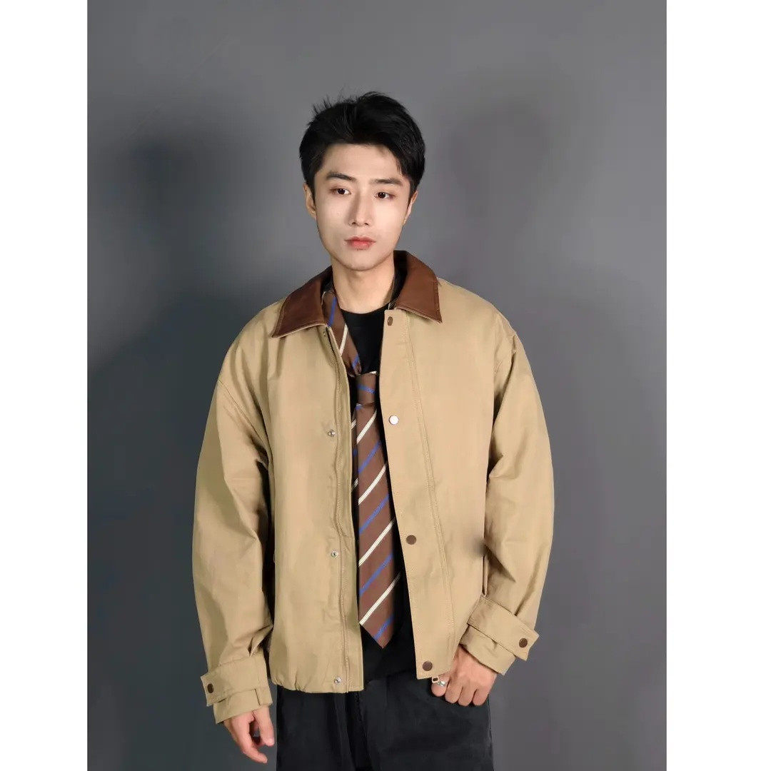 撞色翻领夹克外套男款秋季美式痞帅cleanfit巴恩风工装短款棒球服