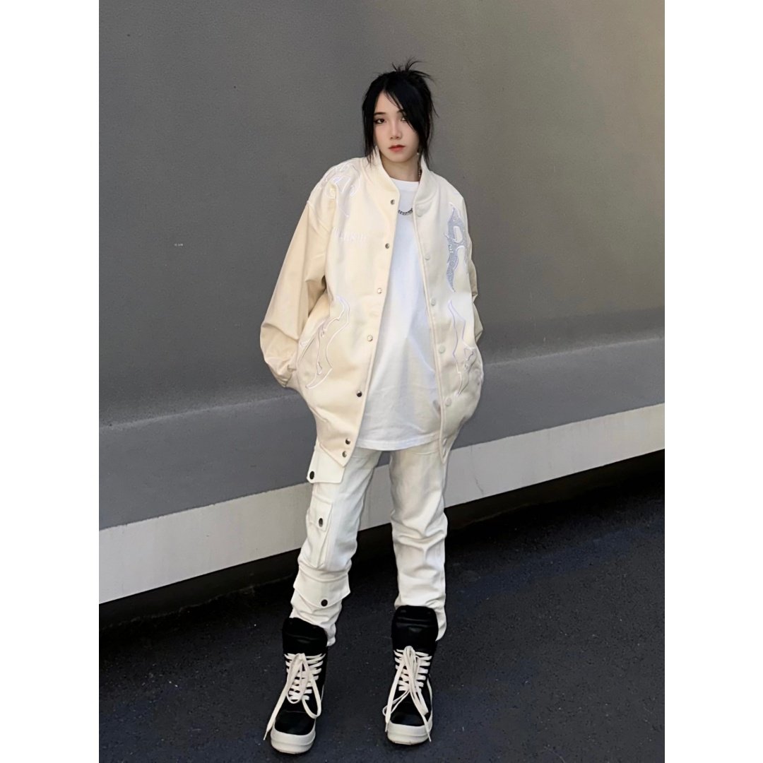 秋冬季国潮美式高街vibe风烫钻刺绣棒球服男女飞行员夹克情侣外套