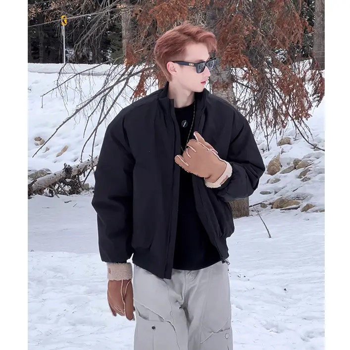 2025美式立领短款外套cleanfit棒球服飞行员夹棉夹克宽松情侣上衣