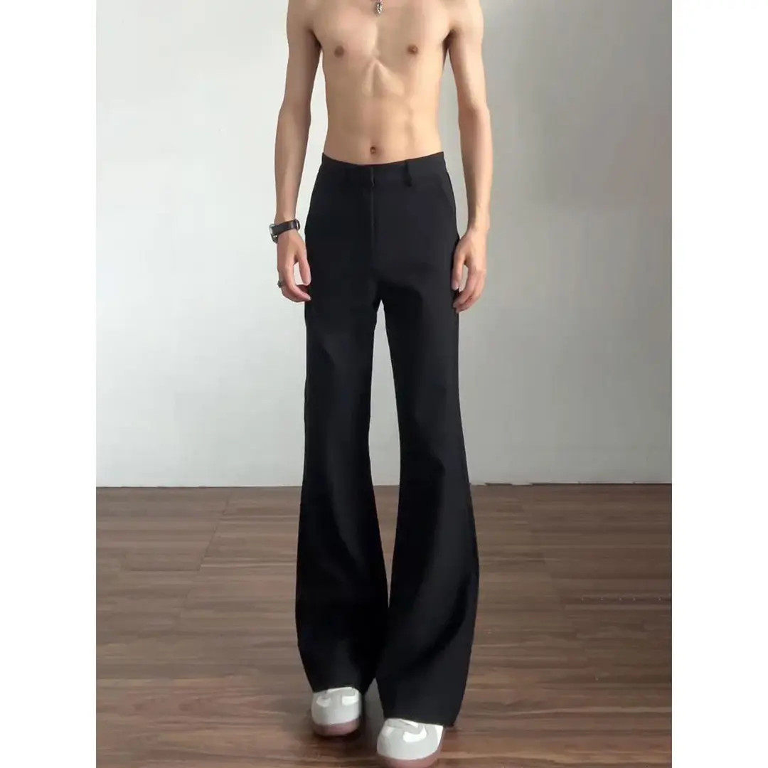 黑色弯刀微喇西裤男士春夏季新款垂坠感裤子美式修身直筒休闲长裤