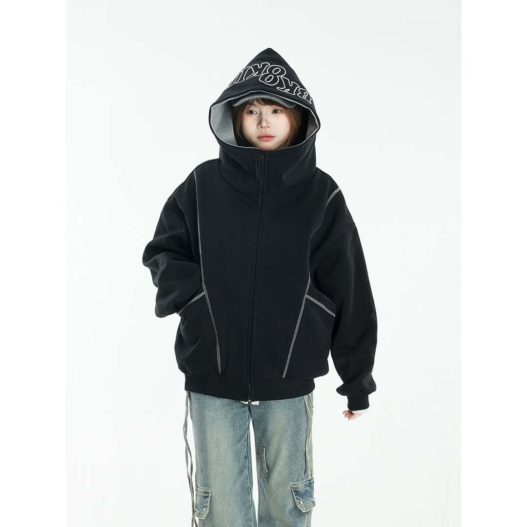 美式高级感解构连帽卫衣男女秋季新款国潮流百搭宽松开衫情侣外套