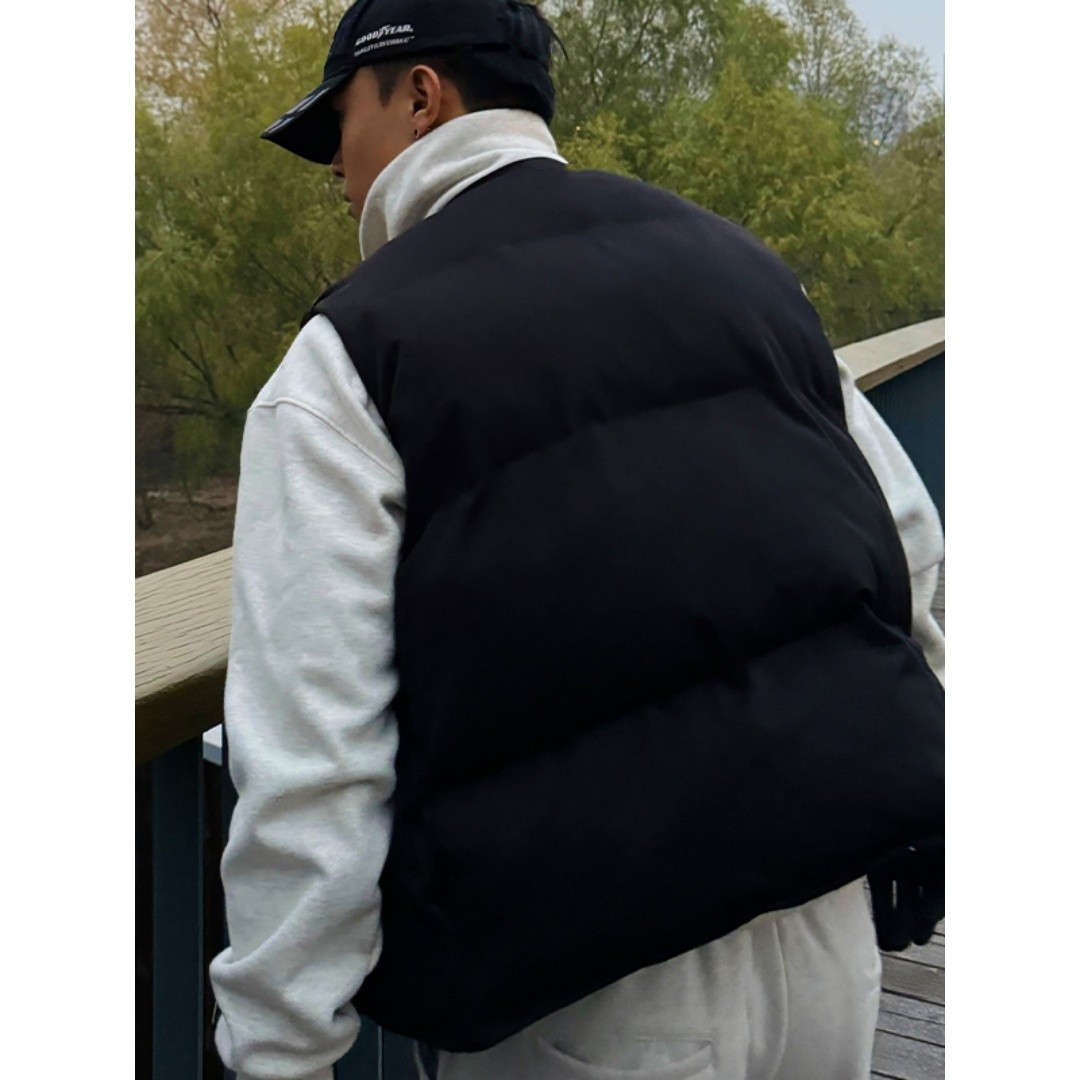 美式复古基础羽绒棉马甲加厚保暖重磅休闲棉衣男冬季圆领背心坎肩