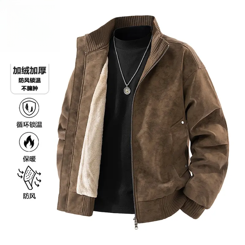 美式复古立领皮夹克秋冬加绒保暖百搭防风外套高级感大码男装