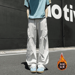 秋冬季新款加绒休闲裤男女打褶徒步爬山伞兵冲锋裤工装直筒长裤子