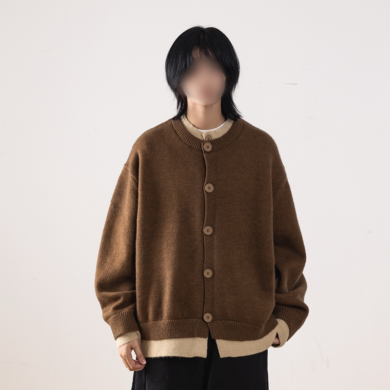 秋冬季新款美式复古假两件针织衫开衫毛衣男女美拉德慵懒宽松上衣