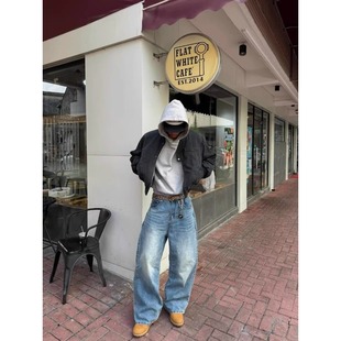 美式复古水洗工装牛仔帆布外套男款座山雕短宽vibe风短款夹克上衣