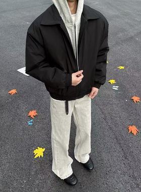 短款显肩宽夹棉cleanfit飞行员夹克棉服男加厚棉衣翻领行政外套