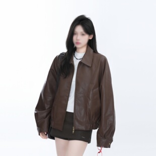 秋季新款美拉德棕色PU皮衣外套男女机车风痞帅百搭宽松潮牌皮夹克
