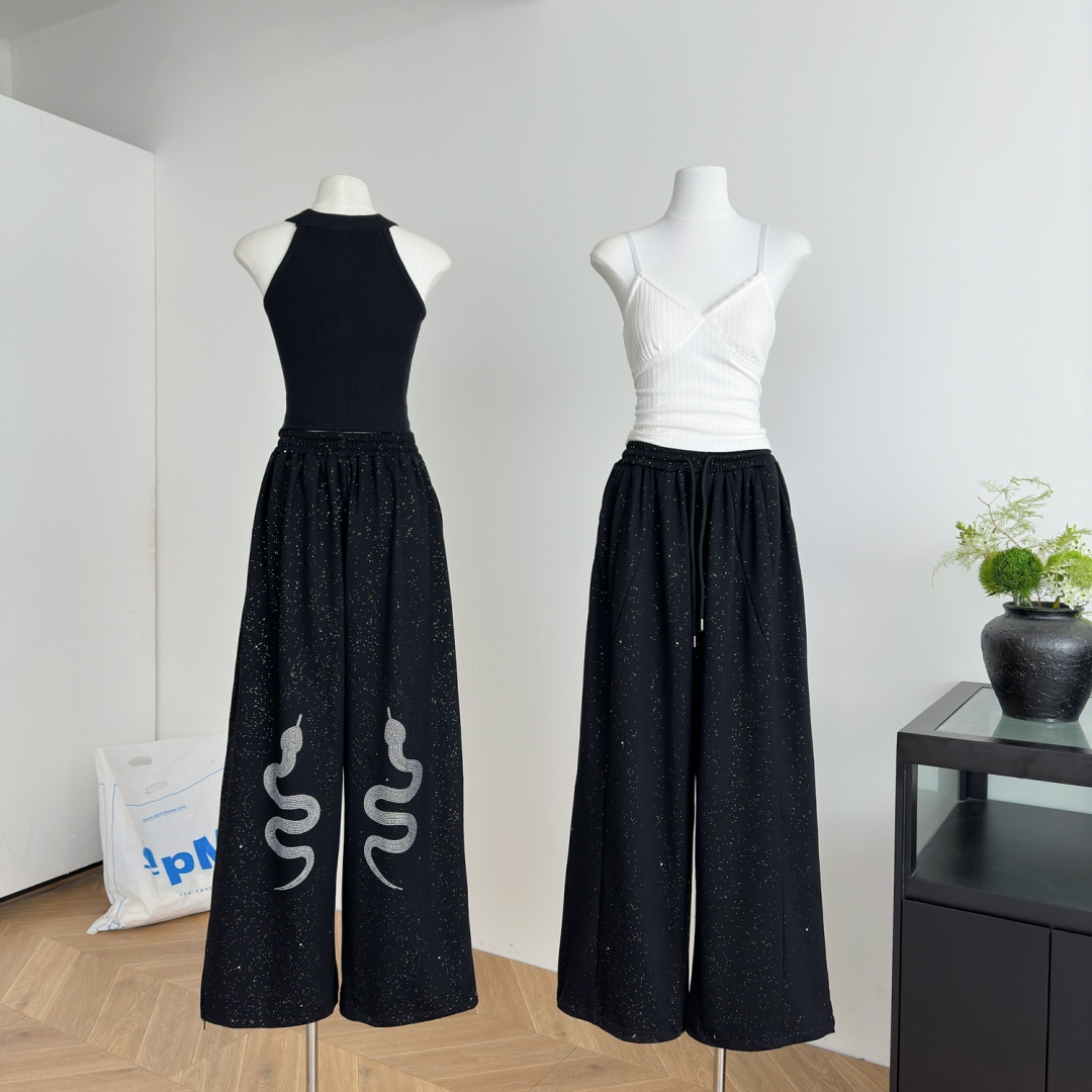 烫钻撒银爆闪小蛇印花闪闪阔腿裤秋冬季新款户外爵士舞运动裤卫裤