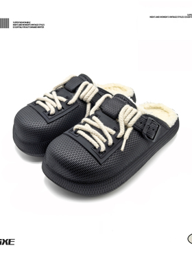 VISOON流影冬包头棉拖鞋防水棉拖鞋加绒保暖包头半拖鞋外穿勃肯鞋