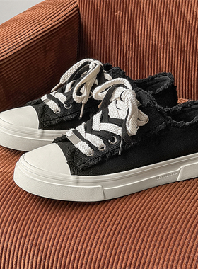 四季小众毛边帆布鞋男鞋学生小白鞋百搭运动休闲鞋春秋季潮牌板鞋