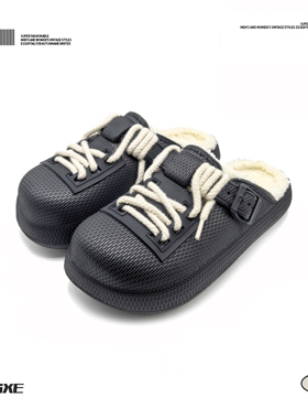 VISOONS勃肯棉拖鞋冬季加绒保暖情侣外穿防滑包头拖一脚蹬棉鞋男