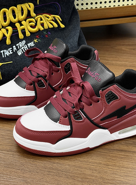 男鞋2025新款酒红滑板鞋子冬季加厚ins百搭厚底情侣运动休闲鞋