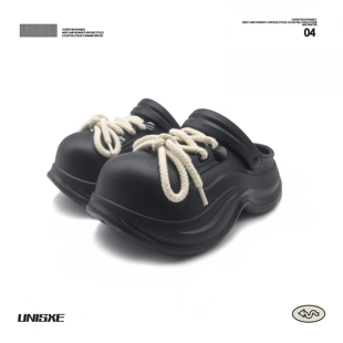 黑色夏季 女款 增高跟厚底松糕沙滩防滑包头外穿凉拖 带洞洞鞋 DIY鞋