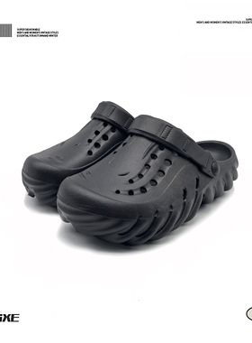 VISOONS卡骆波波大理石踩屎感洞洞鞋男户外轻便透气包头拖沙滩鞋