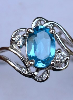 925银瑞士蓝豪华风托帕石戒指