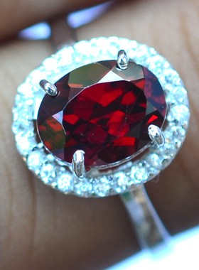 925银镀白金鸽血红钉天然戒指