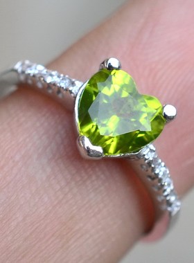 925银天然橄榄石唯美风毫米戒指